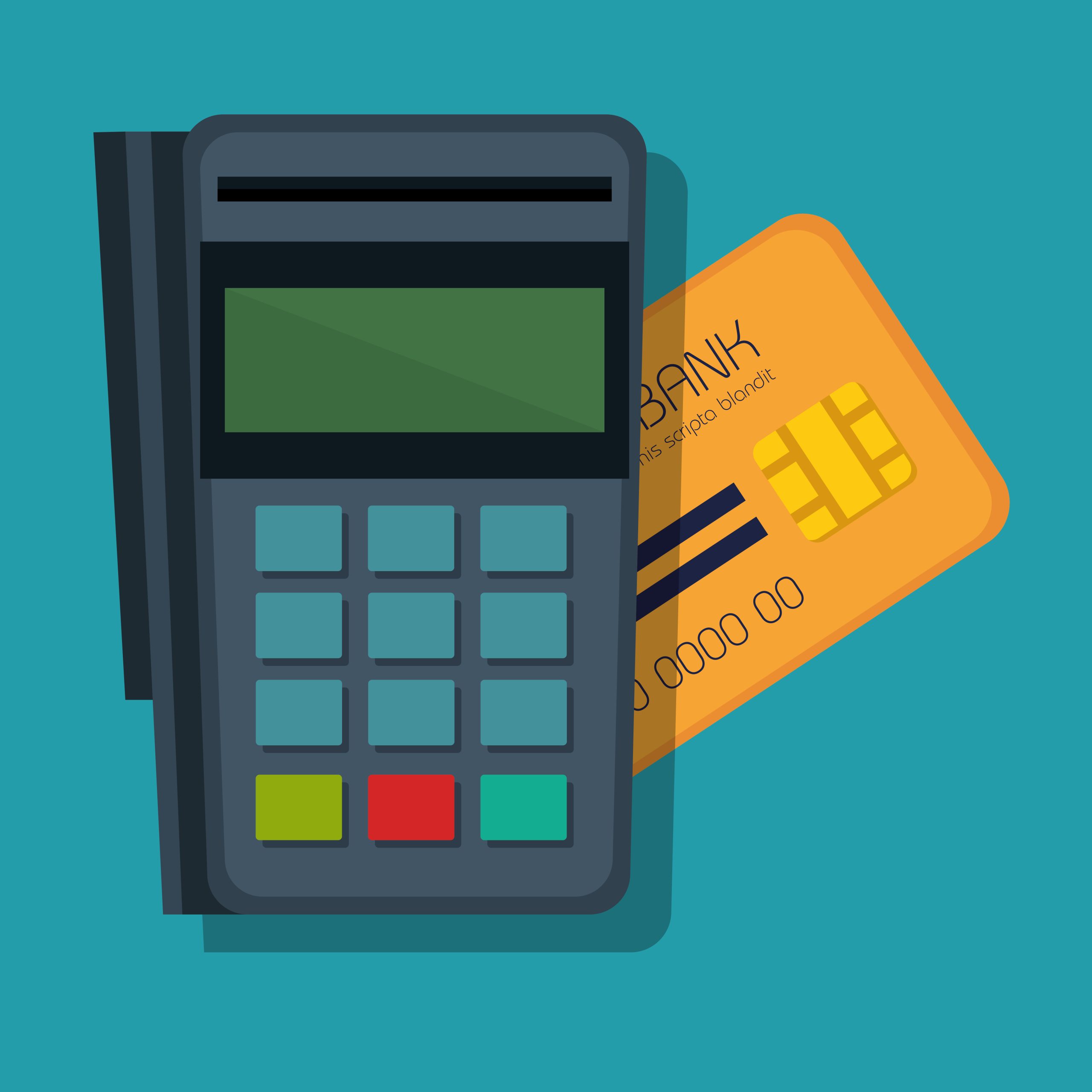 Payment terminal with inserted credit card